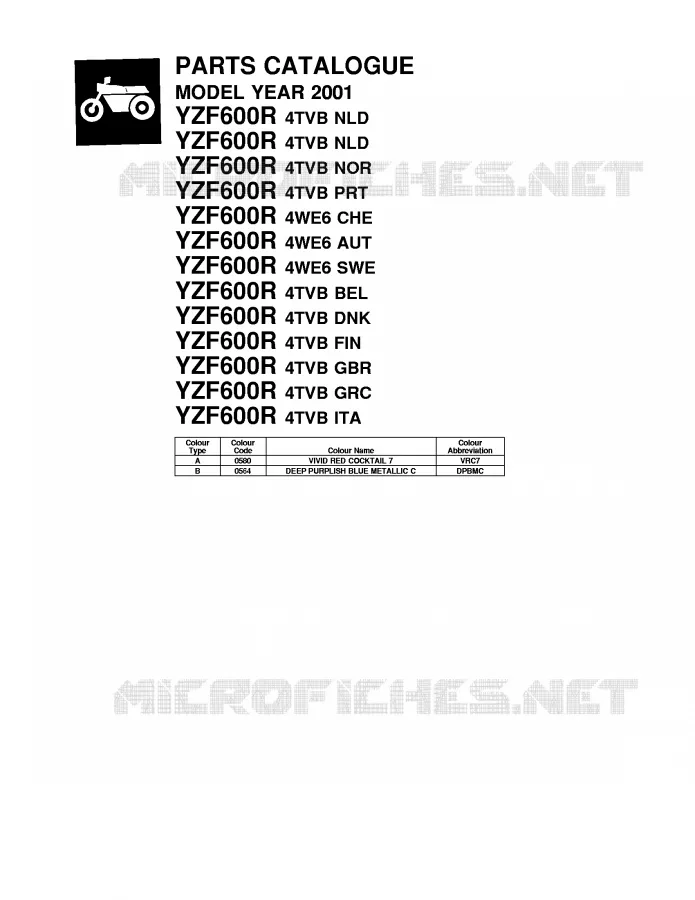 * CATALOG PREFACE * Yamaha MOTO 600 2001 THUNDERCAT  YZF600R