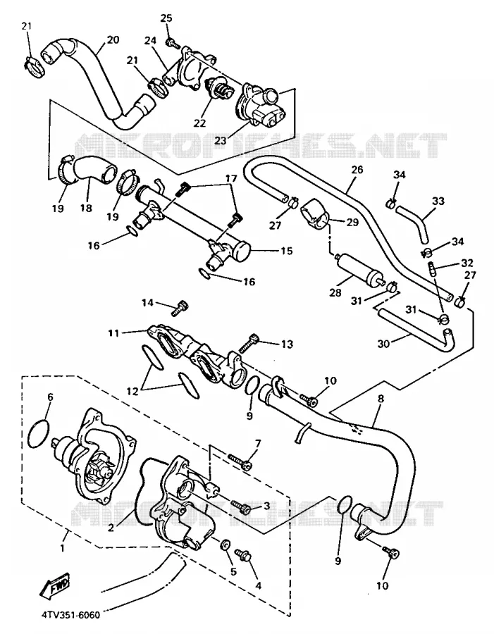 WATERPOMP / SLANGEN Yamaha MOTO 600 1997 THUNDERCAT  YZF600R