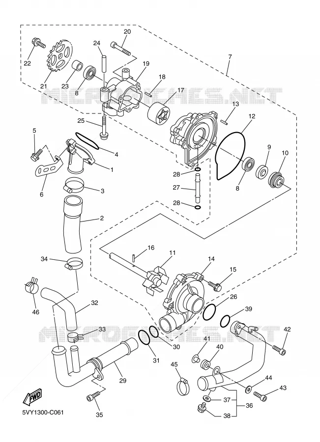 WATERPOMP / SLANGEN Yamaha MOTO 1000 2006 R1  YZF-R1S