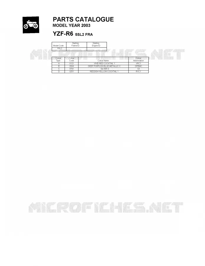 * CATALOG PREFACE * Yamaha MOTO 600 2003 R6  YZF-R6