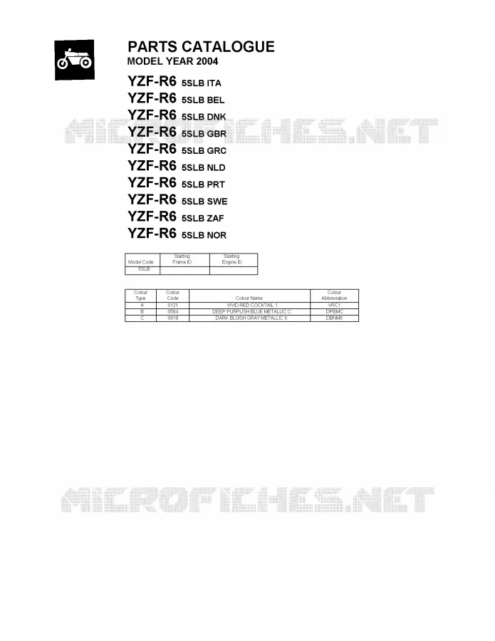 * CATALOG PREFACE * Yamaha MOTO 600 2004 R6  YZF-R6