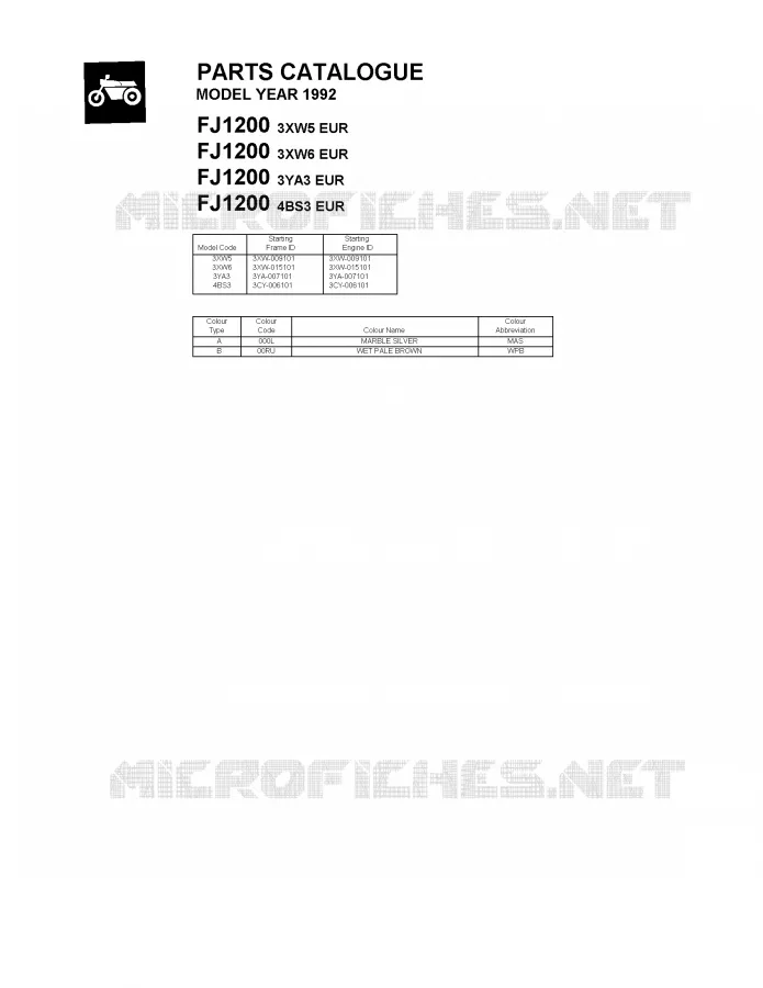 * CATALOG PREFACE * Yamaha MOTO 1200 1992 FJ  FJ1200