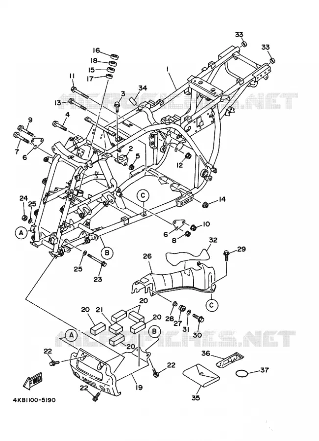 FRAME Yamaha QUAD 350 1998 WOLVERINE  YFM350FW-X