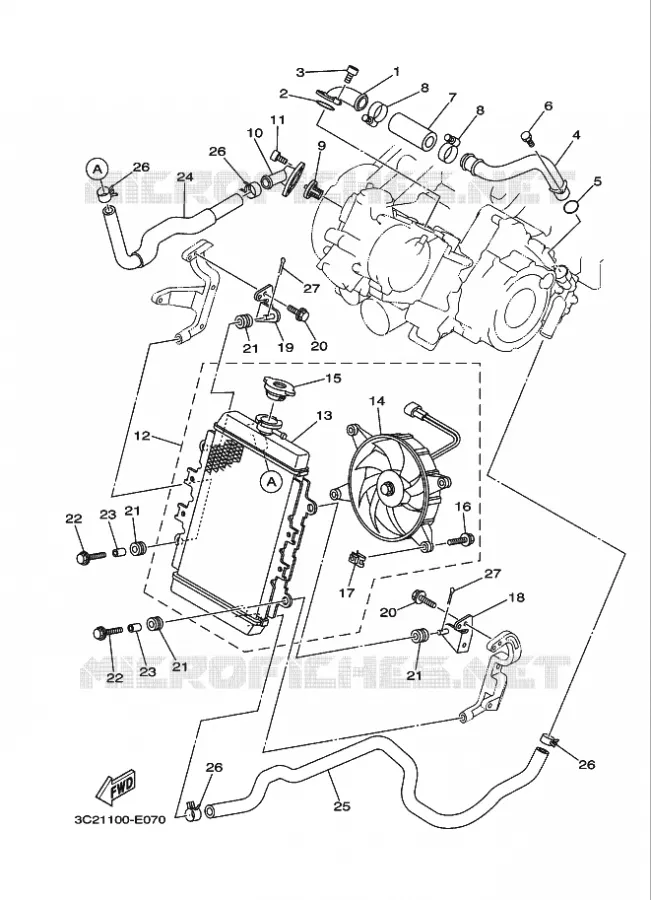 RADIATEUR / SLANG Yamaha QUAD 450 2008 WOLVERINE 4WD  YFM450FAS WOLVERINE 4WD