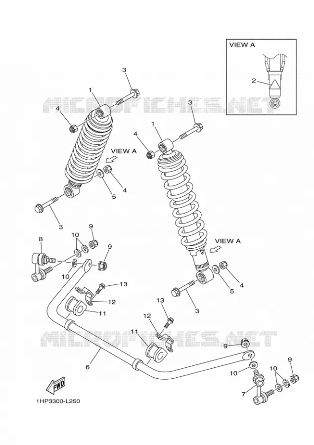 ACHTER SCHOKBREKER Yamaha QUAD 550 2013 GRIZZLY  YFM550FWAD YFM5FGPLED