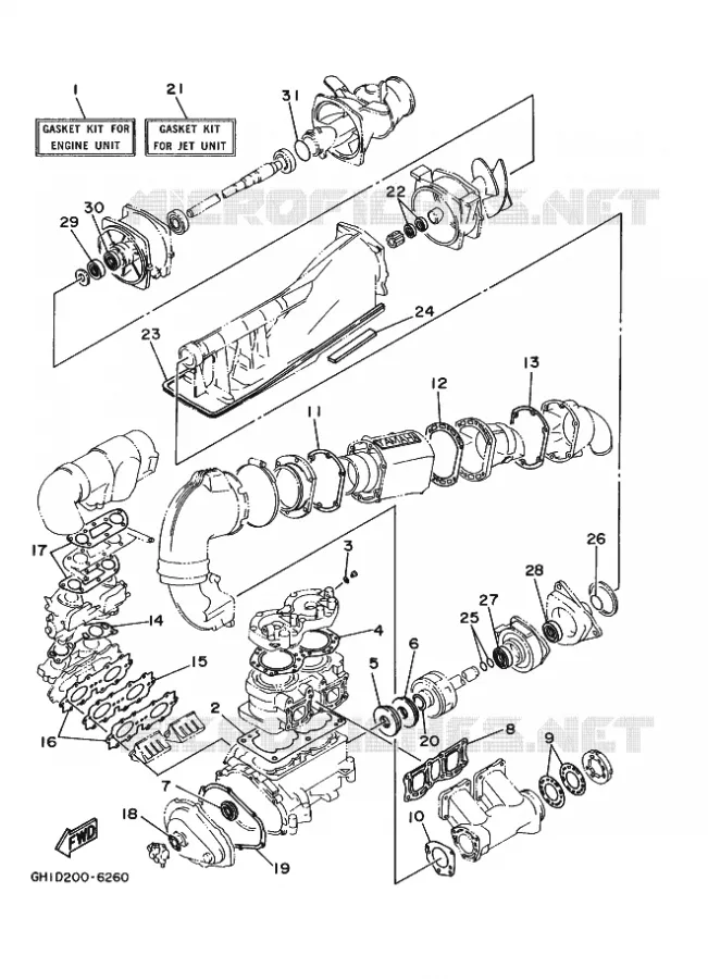 REPARATIESET 1 Yamaha WAVERUNNER 700 1996 JET  WVT700