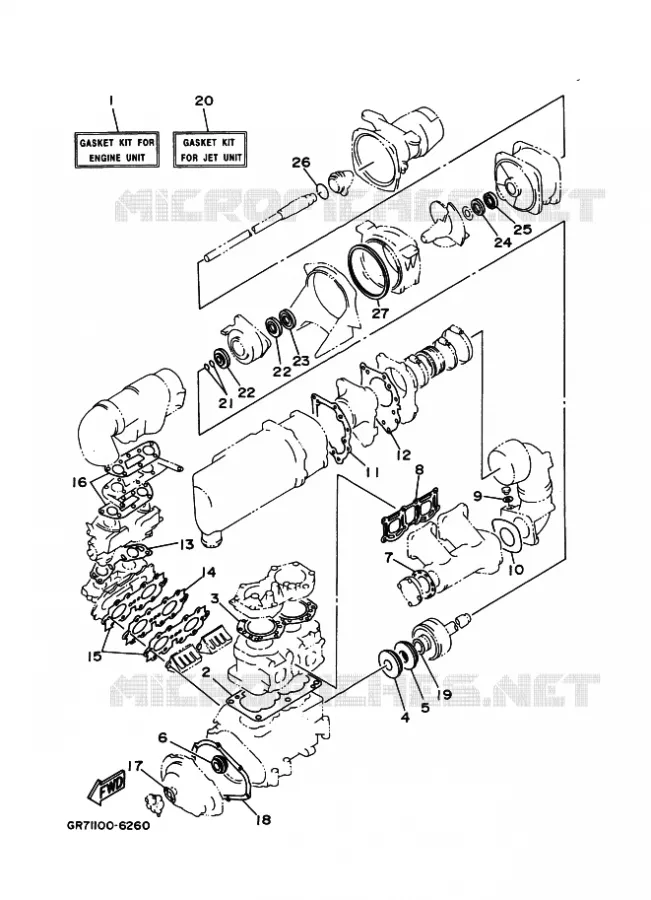 REPARATIESET 1 Yamaha WAVERUNNER 700 2007 ENGINE  ENG FOR SJ700 (F1N) J70KN