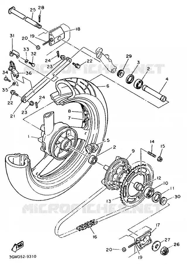 ACHTERWIEL Yamaha MOTO 1000 1989 FZR  FZR1000