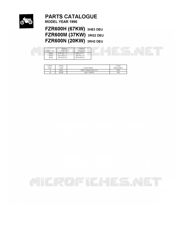 * CATALOG PREFACE * Yamaha MOTO 600 1990 FZR  FZR600N (20KW)