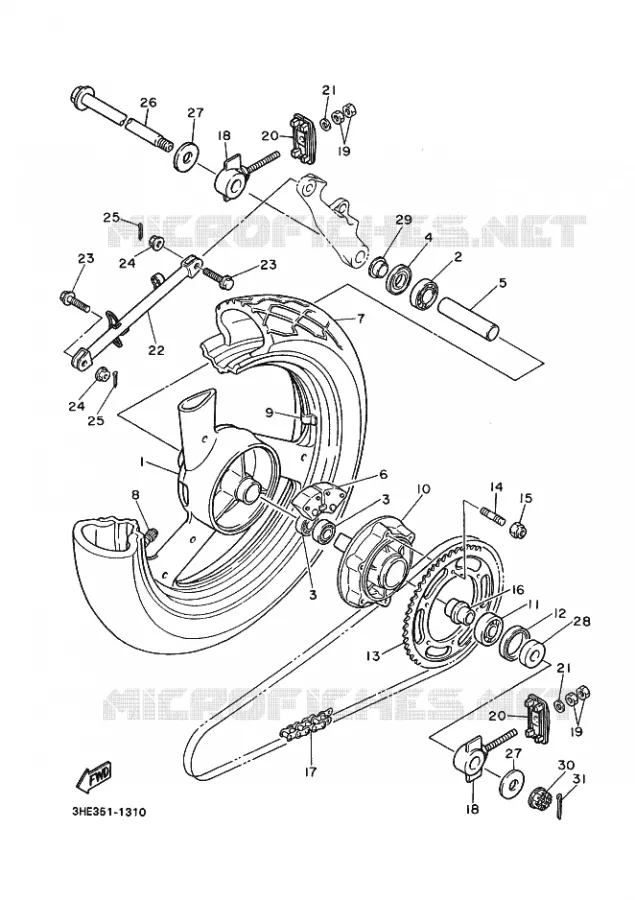 ACHTERWIEL Yamaha MOTO 600 1997 FZR GENESIS  FZR600 GENESIS
