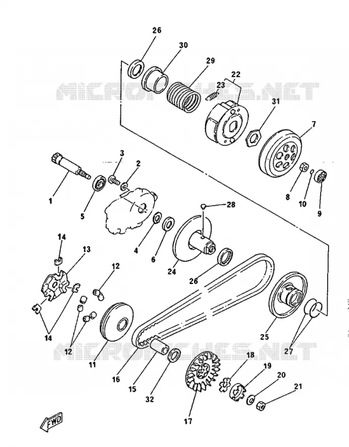 STARTMOTOR KOPPELINGS Yamaha SCOOTER 50 1996 JOG R  CY50R JOG R