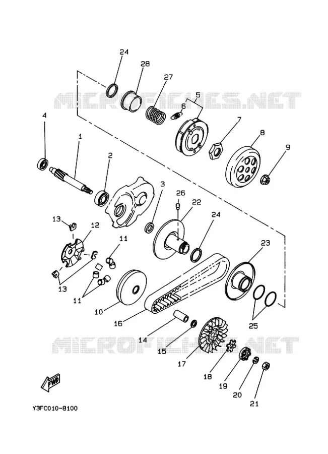 STARTMOTOR KOPPELINGS Yamaha SCOOTER 50 1993 BOOSTER  CW50