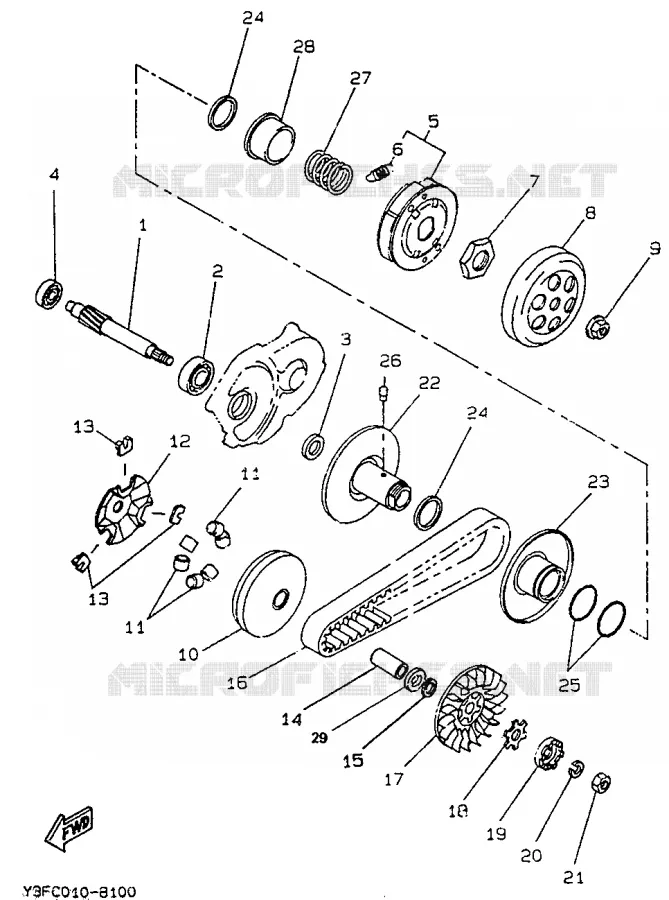 STARTMOTOR KOPPELINGS Yamaha SCOOTER 50 1992 BOOSTER  CW50