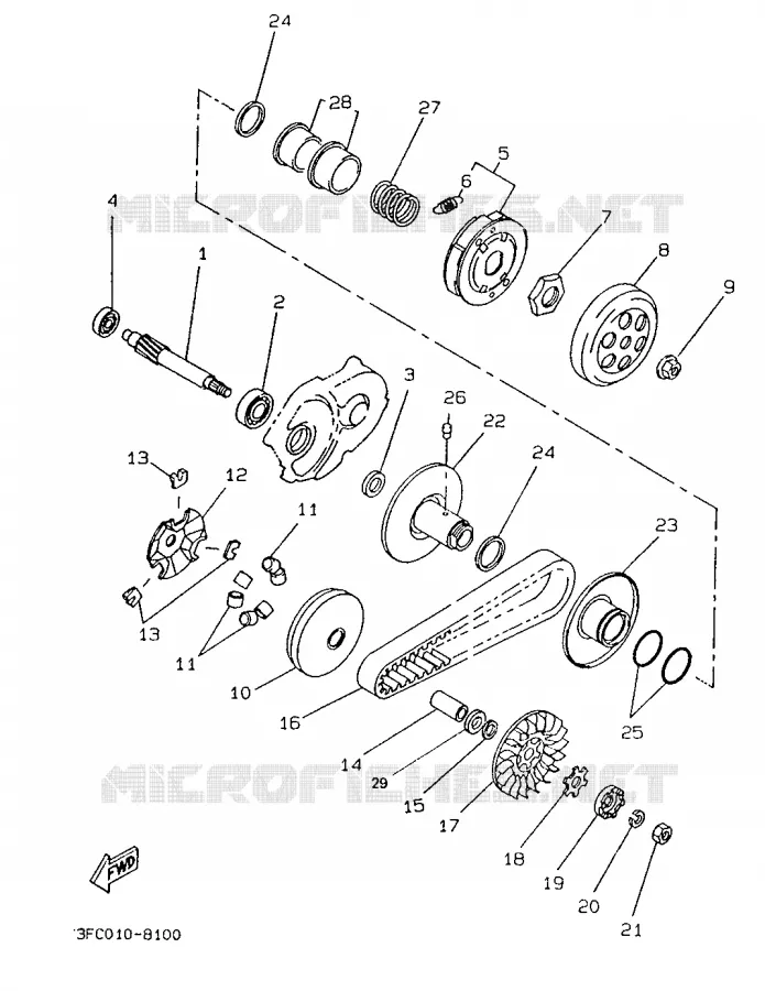 STARTMOTOR KOPPELINGS Yamaha SCOOTER 50 1994 BOOSTER  CW50