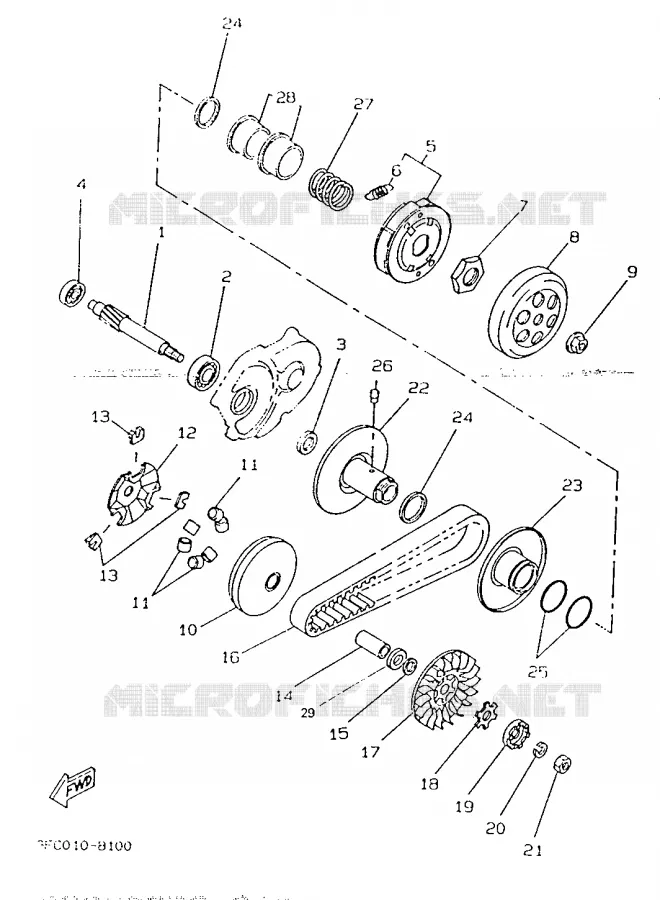 STARTMOTOR KOPPELINGS Yamaha SCOOTER 50 1996 BOOSTER  CW50