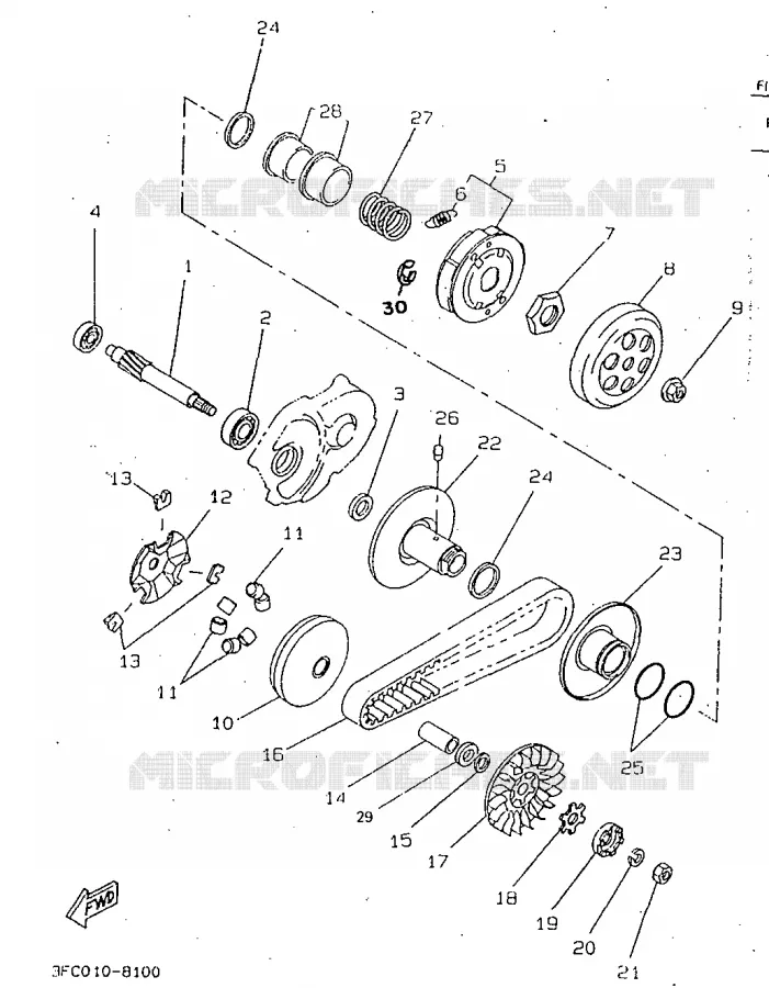 STARTMOTOR KOPPELINGS Yamaha SCOOTER 50 1998 BOOSTER  CW50