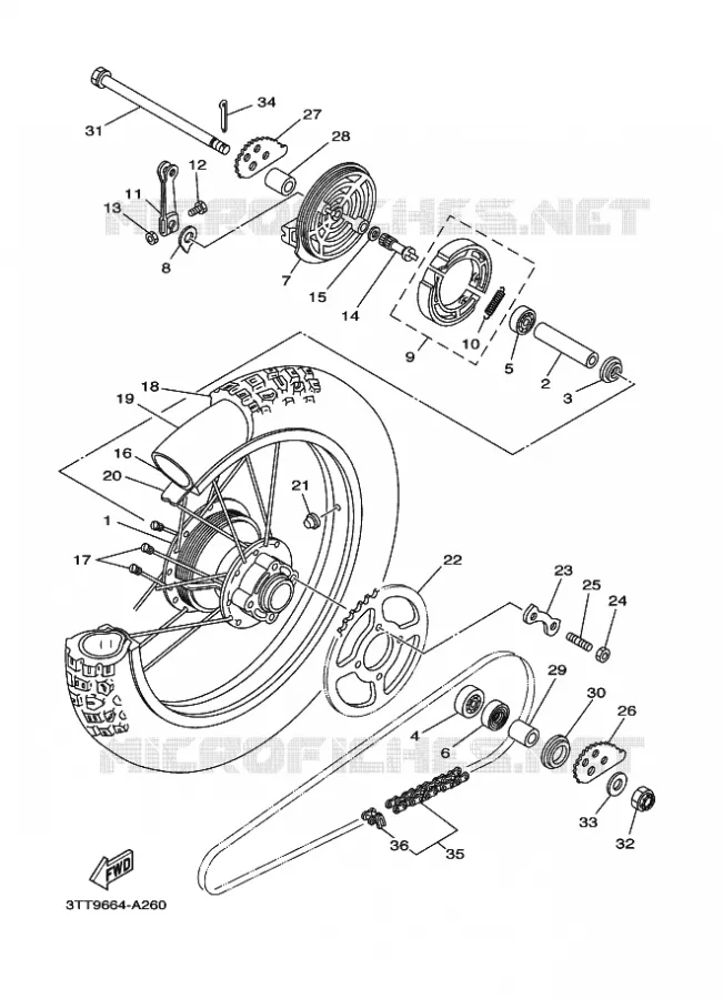 ACHTERWIEL Yamaha MOTO 125 2002 DT  DT125