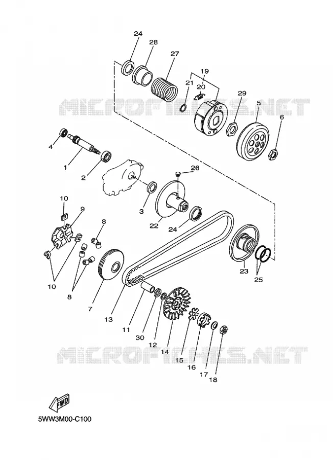 STARTMOTOR KOPPELINGS Yamaha SCOOTER 50 2002 BOOSTER  CW50