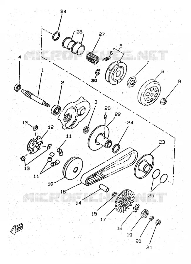 STARTMOTOR KOPPELINGS Yamaha SCOOTER 50 1998 BOOSTER  CW50RSX
