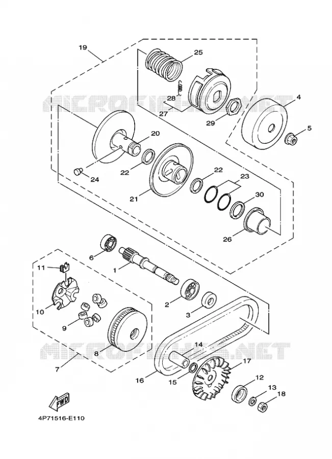 STARTMOTOR KOPPELINGS Yamaha SCOOTER 125 2008 WAAP  XC125E WAAP