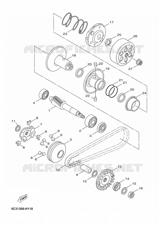 STARTMOTOR KOPPELINGS Yamaha SCOOTER 50 2009 OVETTO 4T  YN50F OVETTO