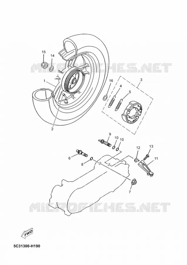 ACHTERWIEL Yamaha SCOOTER 50 2010 NEOS 4T  YN50F NEO'S 50 4ST
