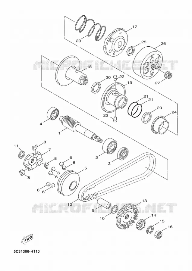 STARTMOTOR KOPPELINGS Yamaha SCOOTER 50 2010 NEOS 4T  YN50F NEO'S 50 4ST