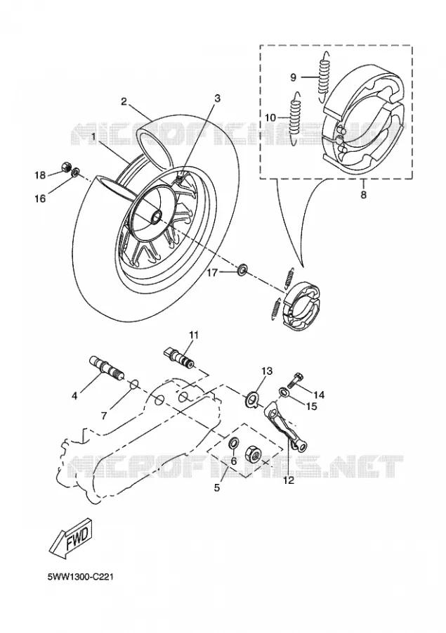 ACHTERWIEL Yamaha SCOOTER 50 2011 BOOSTER  CW50