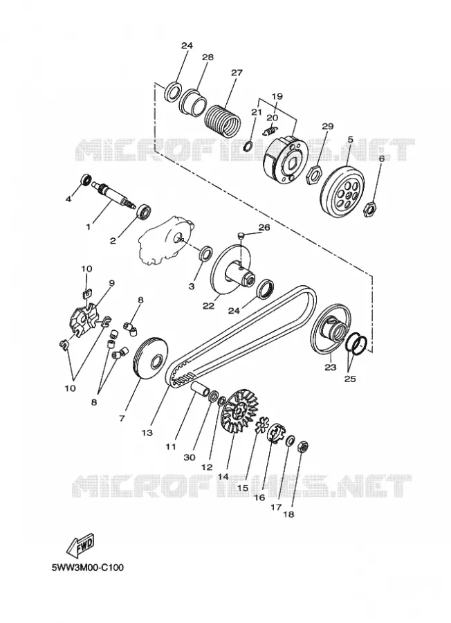 STARTMOTOR KOPPELINGS Yamaha SCOOTER 50 2011 BOOSTER  CW50N