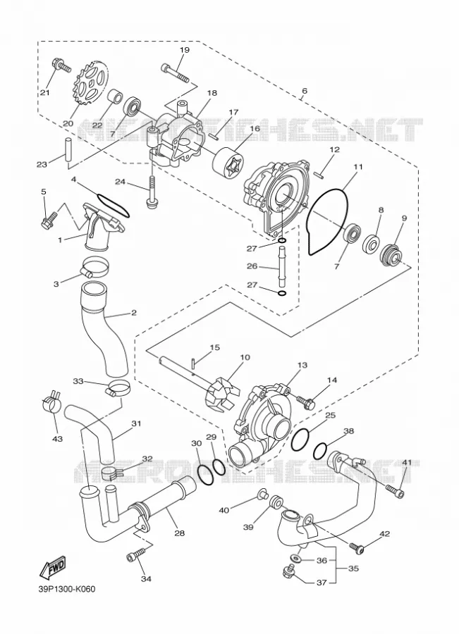 WATERPOMP / SLANGEN Yamaha MOTO 800 2011 FZ8 ABS  FZ8-NA