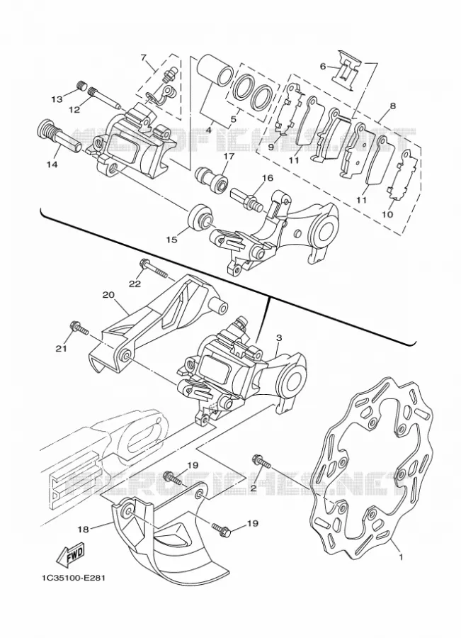 REMKLAUW ACHTER Yamaha MOTO 450 2012 WRF  WR450F