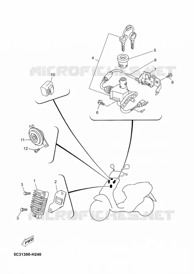 ELECTRISCH 1 Yamaha SCOOTER 50 2012 OVETTO 4T UBS  YN50FU OVETTO 4+