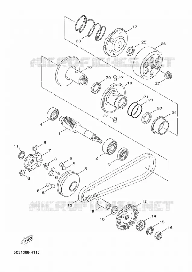 STARTMOTOR KOPPELINGS Yamaha SCOOTER 50 2012 OVETTO 4T UBS  YN50FU OVETTO 4+