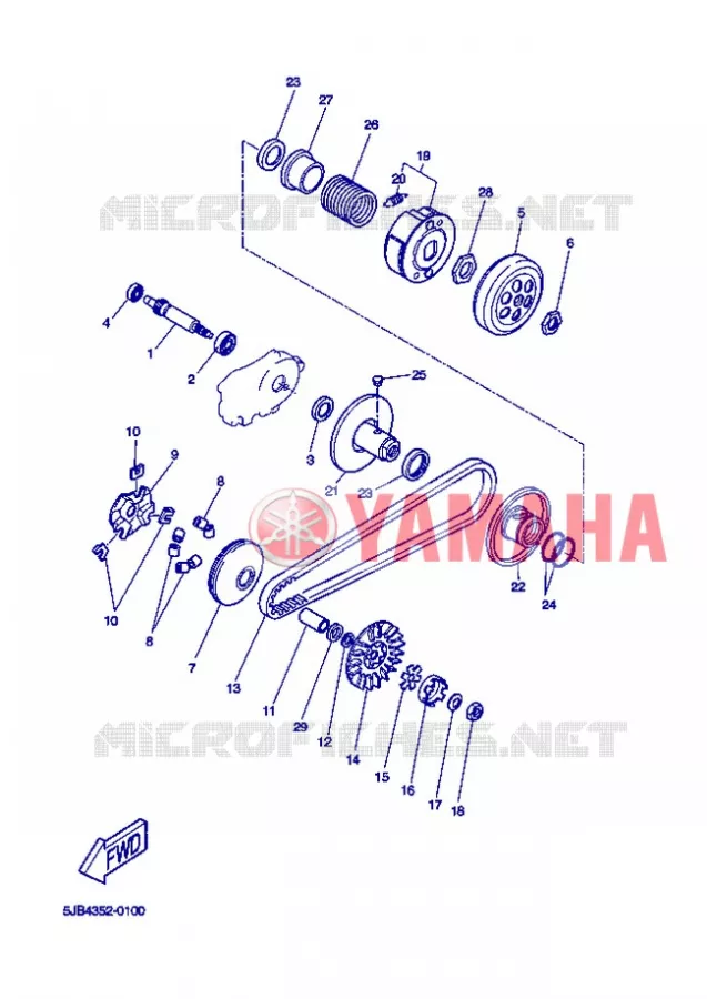 STARTMOTOR KOPPELINGS Yamaha SCOOTER 50 2013 OVETTO ONE  YN50E
