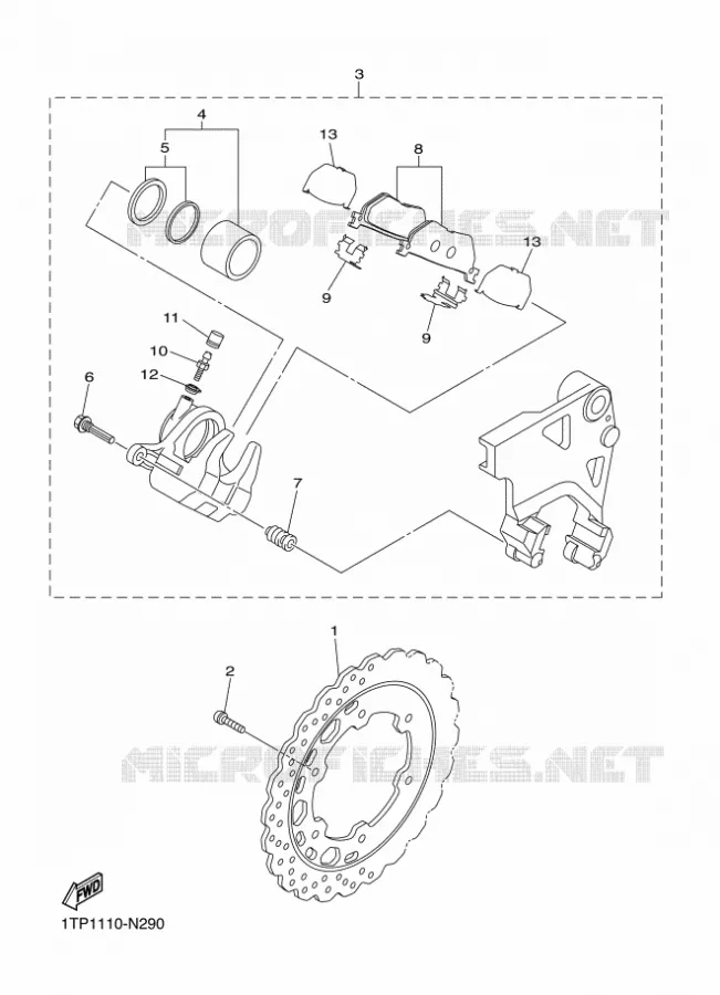 REMKLAUW ACHTER Yamaha MOTO 950 2014 BOLT  XVS950CUXV950R