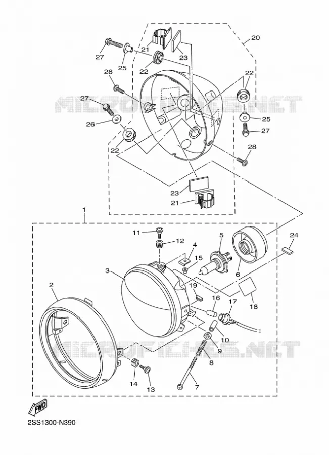 KOPLAMP Yamaha MOTO 1300 2014 XVS  XVS1300CU