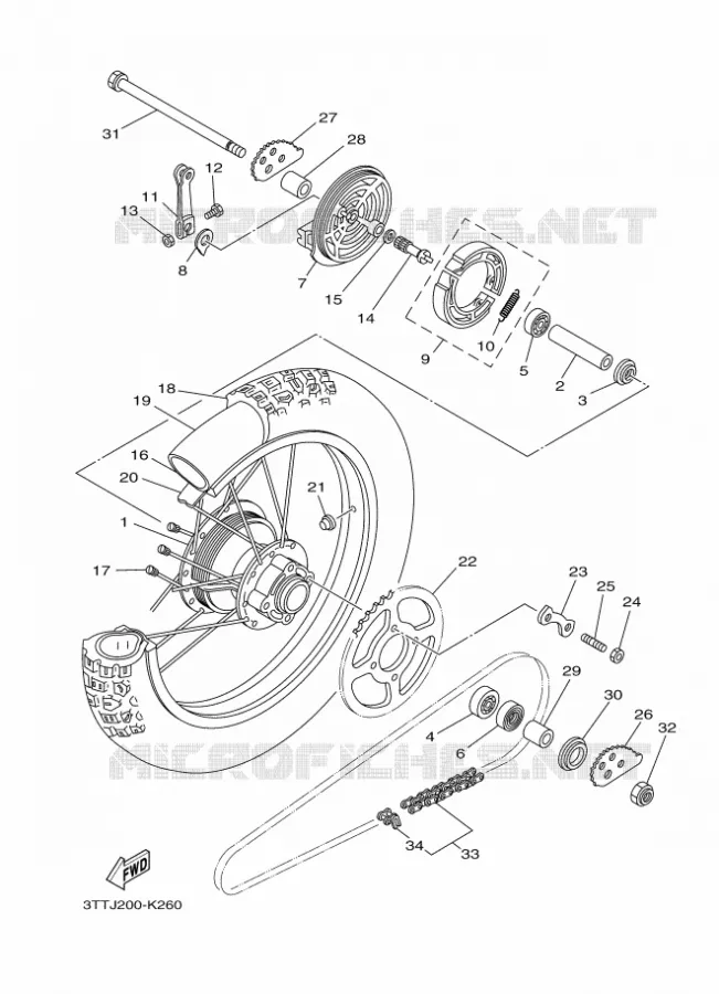 ACHTERWIEL Yamaha MOTO 175 2014 DT  DT175