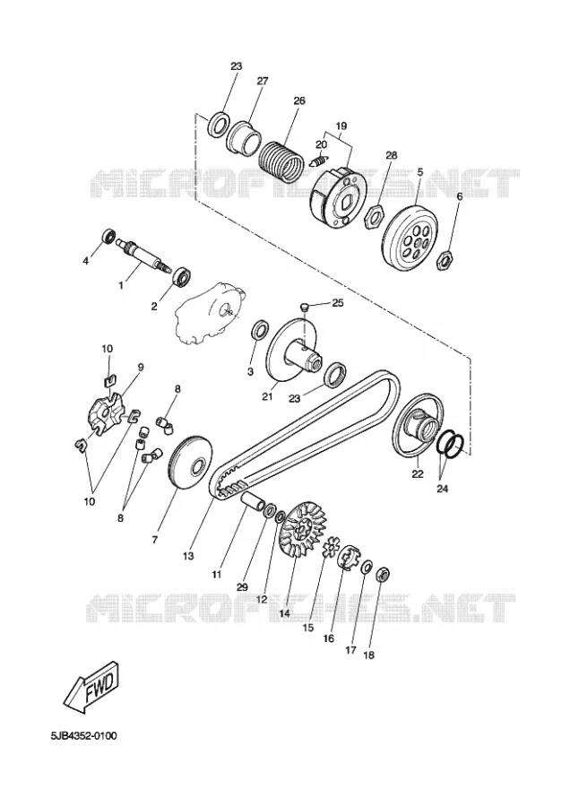 STARTMOTOR KOPPELINGS Yamaha SCOOTER 50 2015 OVETTO  YN50