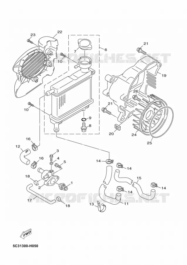 RADIATEUR / SLANG Yamaha SCOOTER 50 2013 OVETTO 4T  YN50F