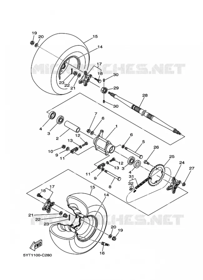 ACHTERWIEL Yamaha QUAD 350 2007 RAPTOR  YFM350R