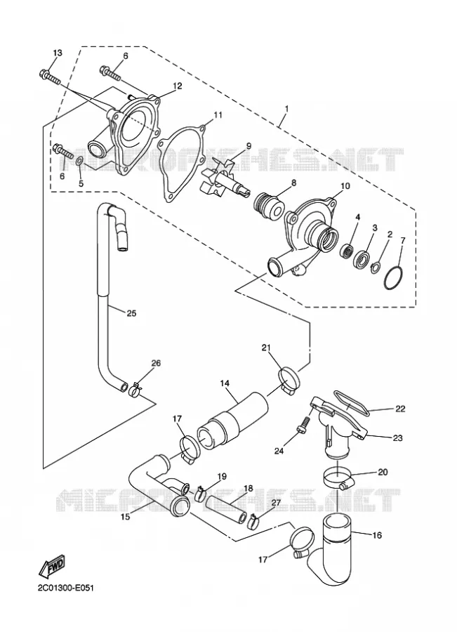 WATERPOMP / SLANGEN Yamaha MOTO 600 2010 R6  YZF-R6