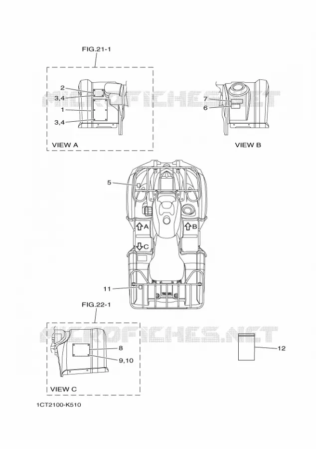 STICKER / LABEL 2 Yamaha QUAD 450 2011 GRIZZLY  YFM450FWA
