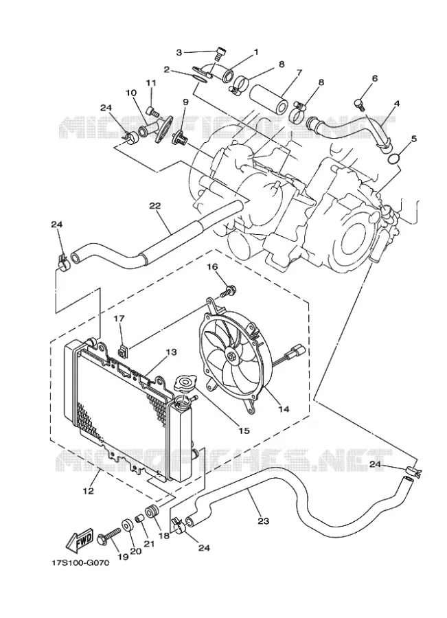 RADIATEUR / SLANG Yamaha QUAD 450 2014 GRIZZLY  YFM450FWA
