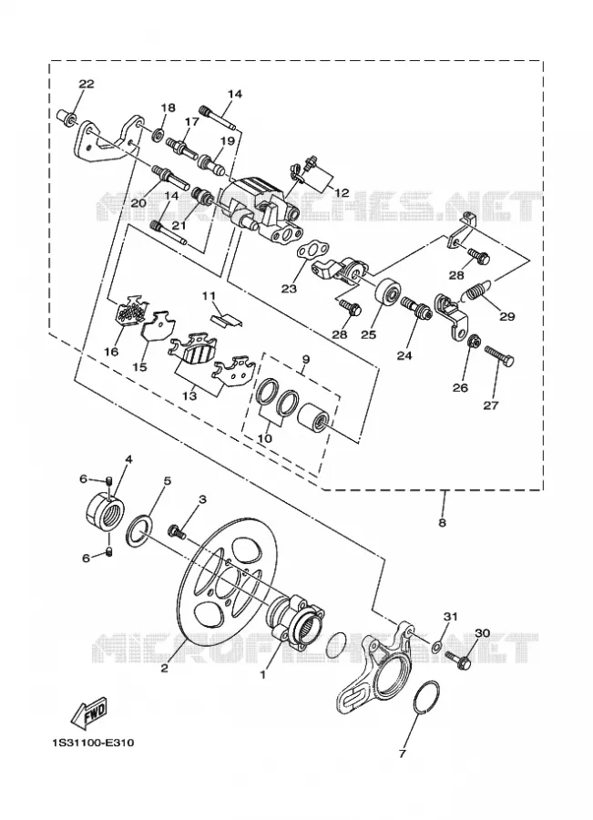 REMKLAUW ACHTER Yamaha QUAD 700 2006 RAPTOR  YFM700RYFM700RV