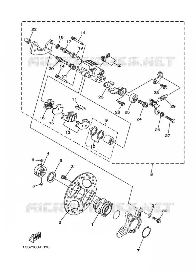 REMKLAUW ACHTER Yamaha QUAD 700 2009 RAPTOR  YFM700RYFM70RY