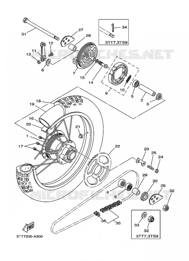 ACHTERWIEL Yamaha MOTO 125 2007 DT  DT125