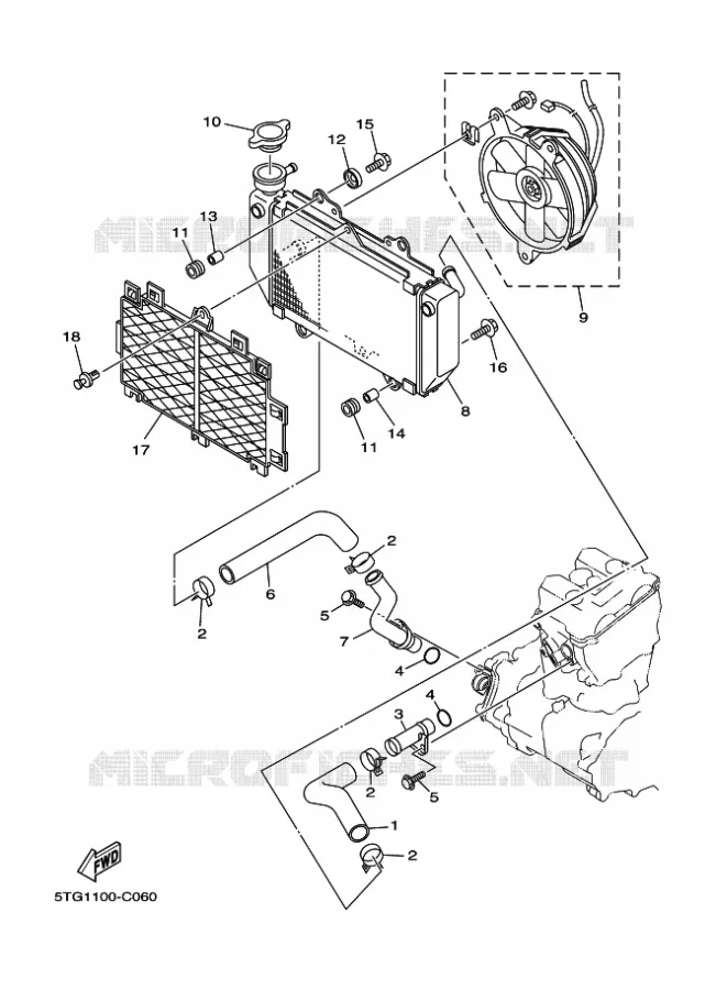 RADIATEUR / SLANG Yamaha QUAD 450 2005 YFZ  YFZ450