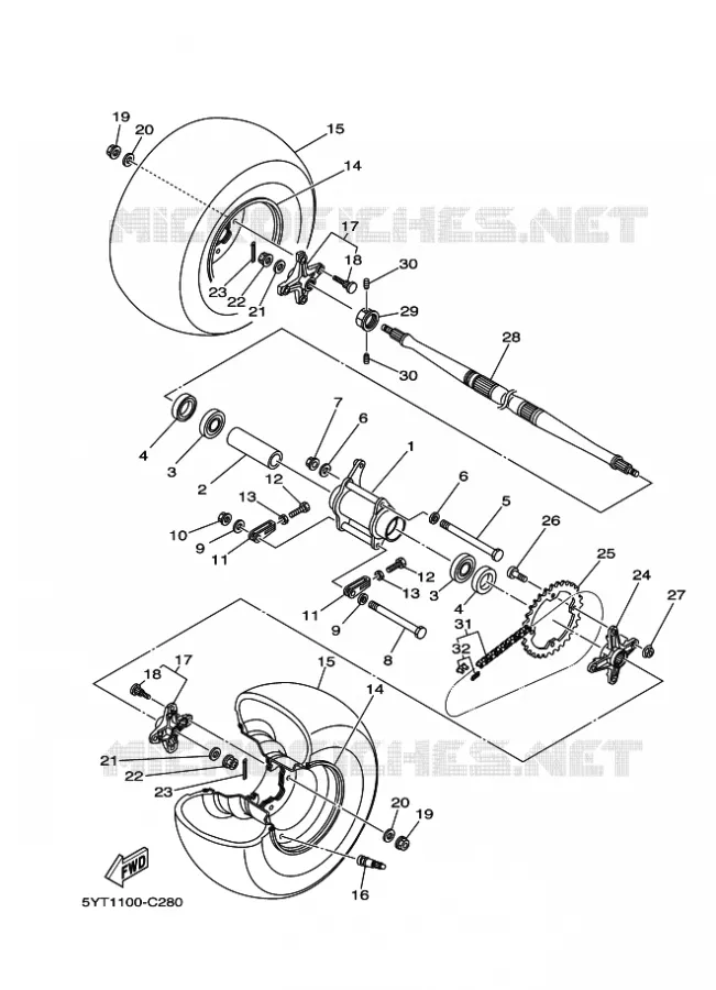 ACHTERWIEL Yamaha QUAD 350 2007 RAPTOR  YFM350