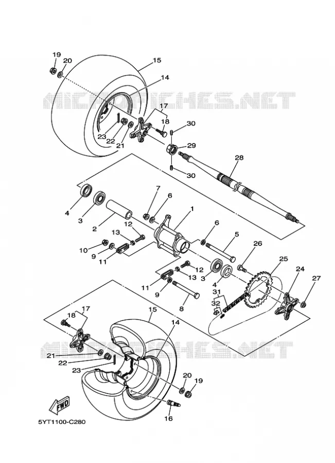 ACHTERWIEL Yamaha QUAD 350 2007 RAPTOR  YFM350