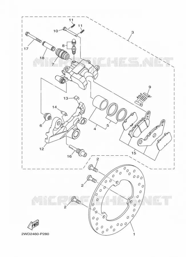 REMKLAUW ACHTER Yamaha MOTO 300 2016 R3  YZF-R3A